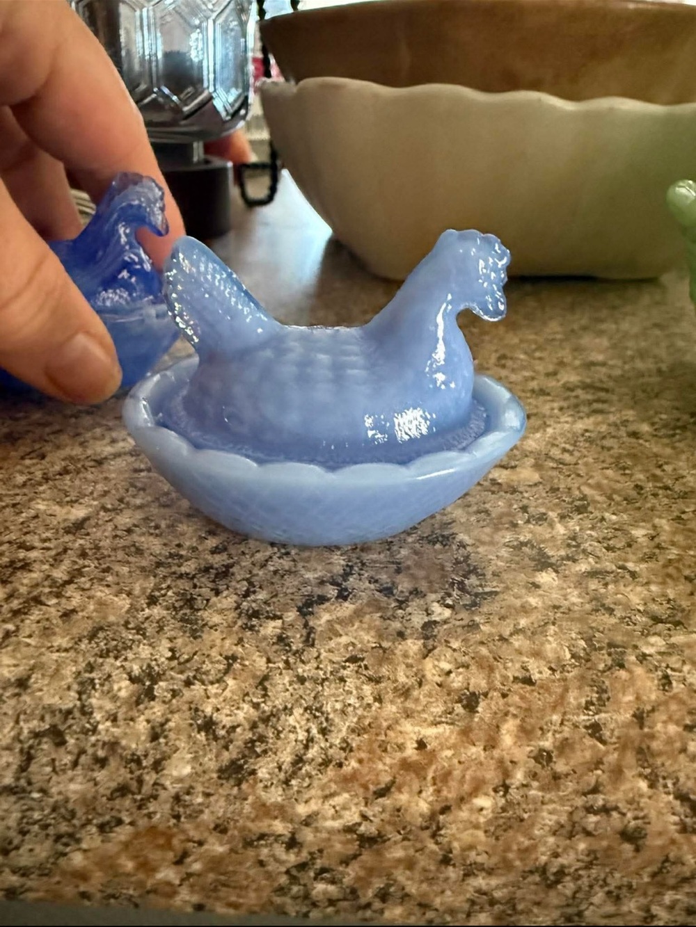 Delft milk blue hen on nest salt cellar